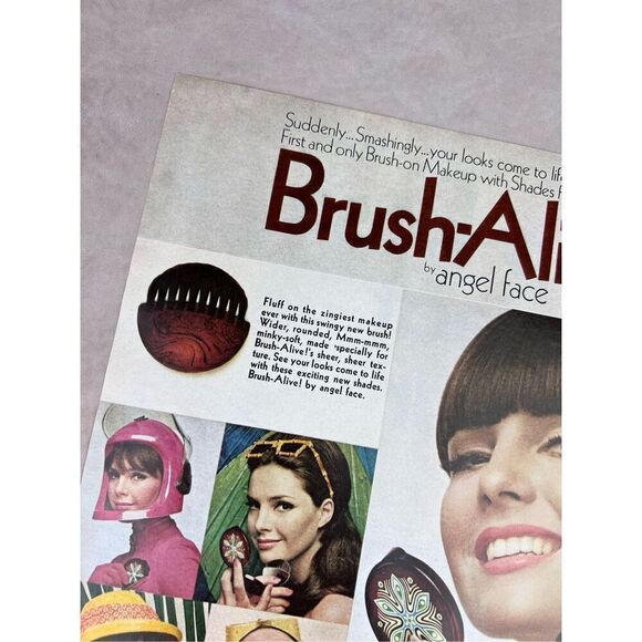 Vintage 1965 Brush-Alive by Angel Face Print Ad Makeup Beauty Mod MCM Retro - Picture 5 of 6